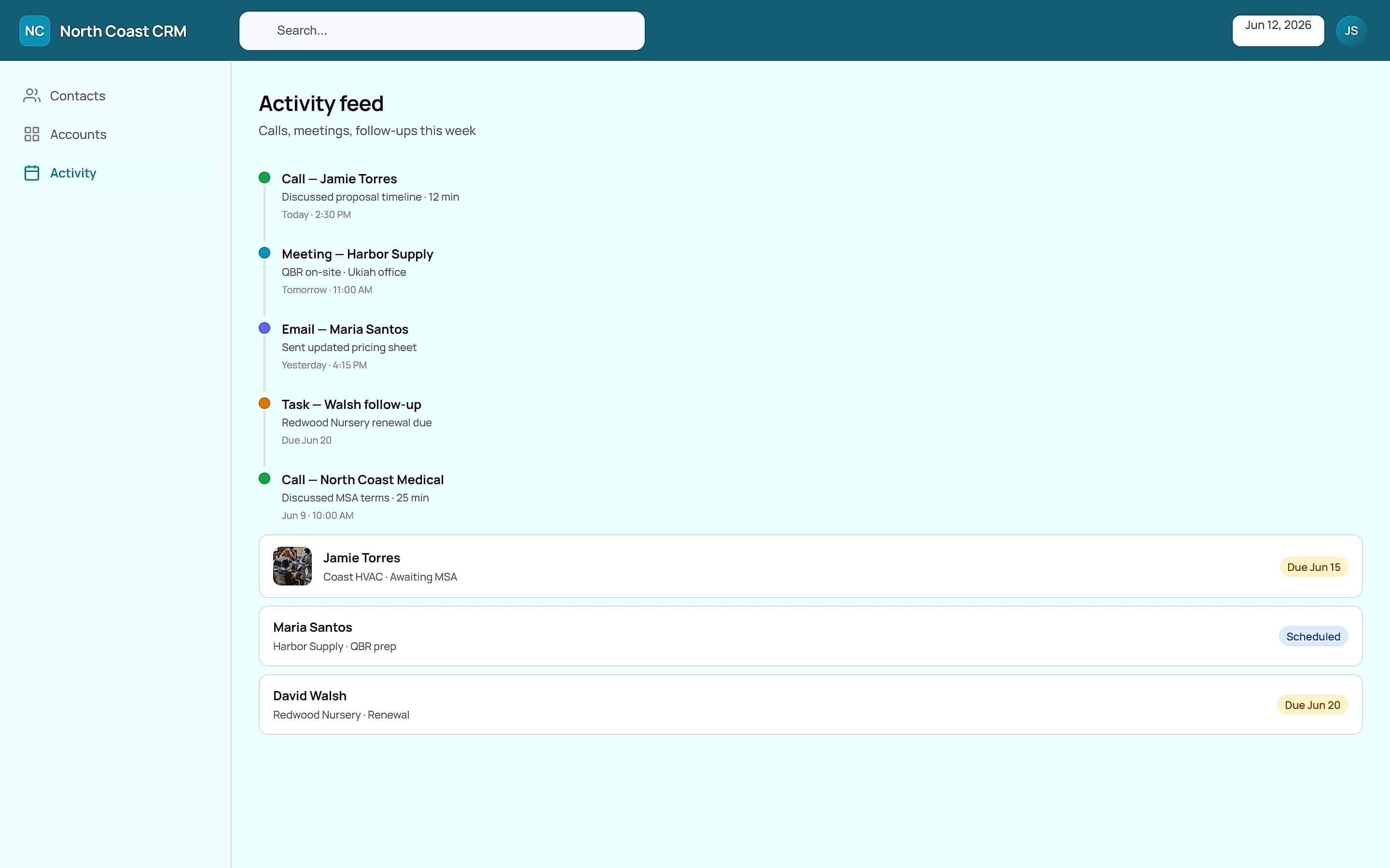 North Coast CRM — Relationship workflow
