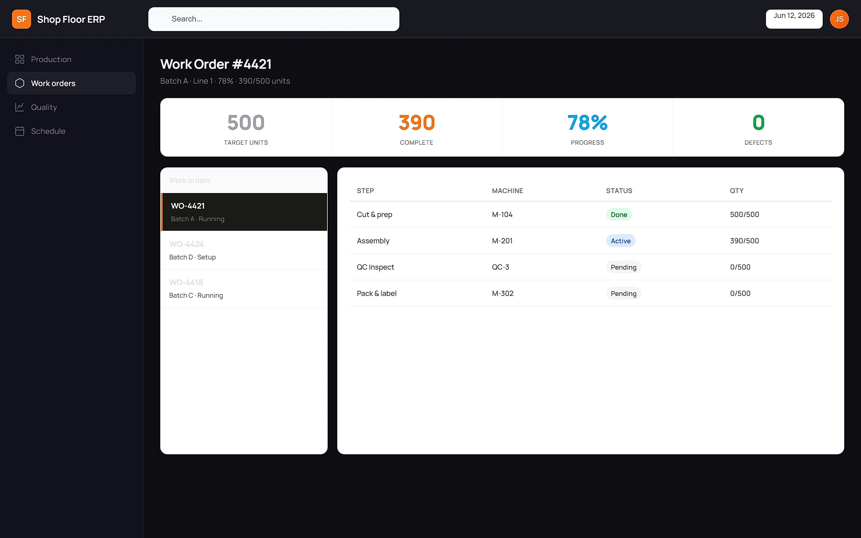 Shop Floor ERP — Execution workflow